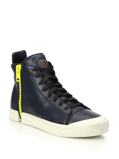 gucci navy blue leather high top sneakers|luxury high top sneakers men.